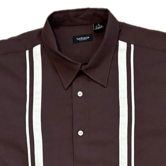Van Heusen Brown Short Sleeve Guayabera Shirt Men’s XL - Picture 2 of 7